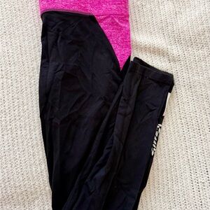 PINK Victoria’s Secret Yoga Leggings Black Pink Colorblock Logo Athletic Pants M